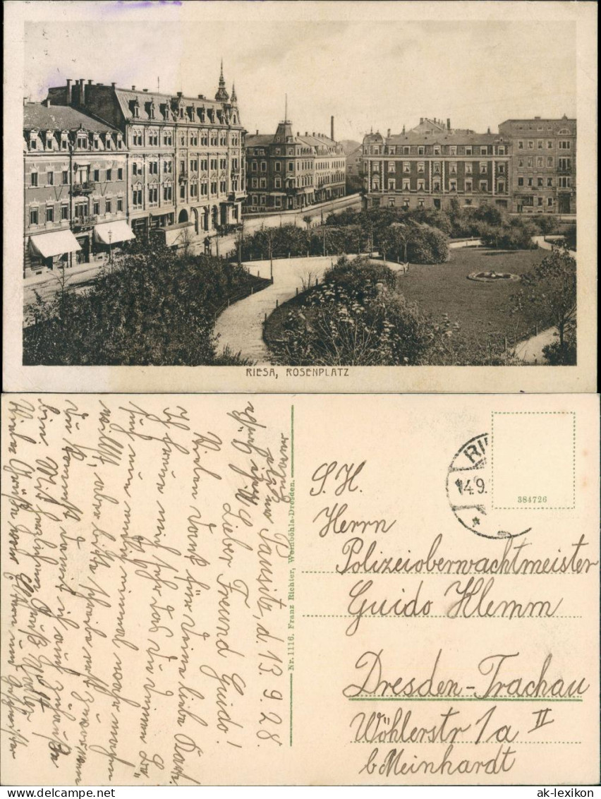 Ansichtskarte Riesa Rosenplatz 1928 - Riesa