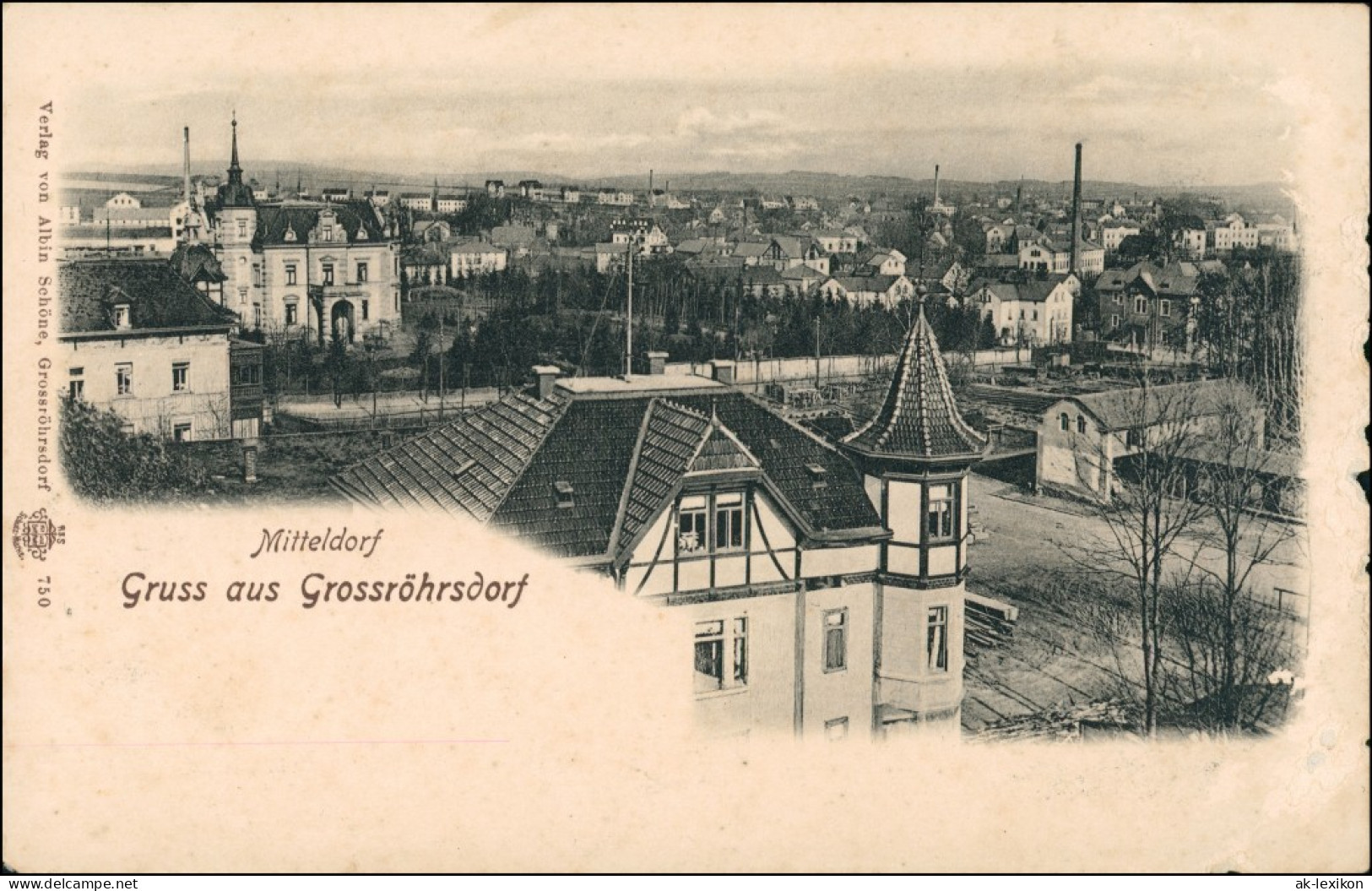 Ansichtskarte Großröhrsdorf Mitteldorf Straßen Villen Fabrik 1908 - Grossröhrsdorf