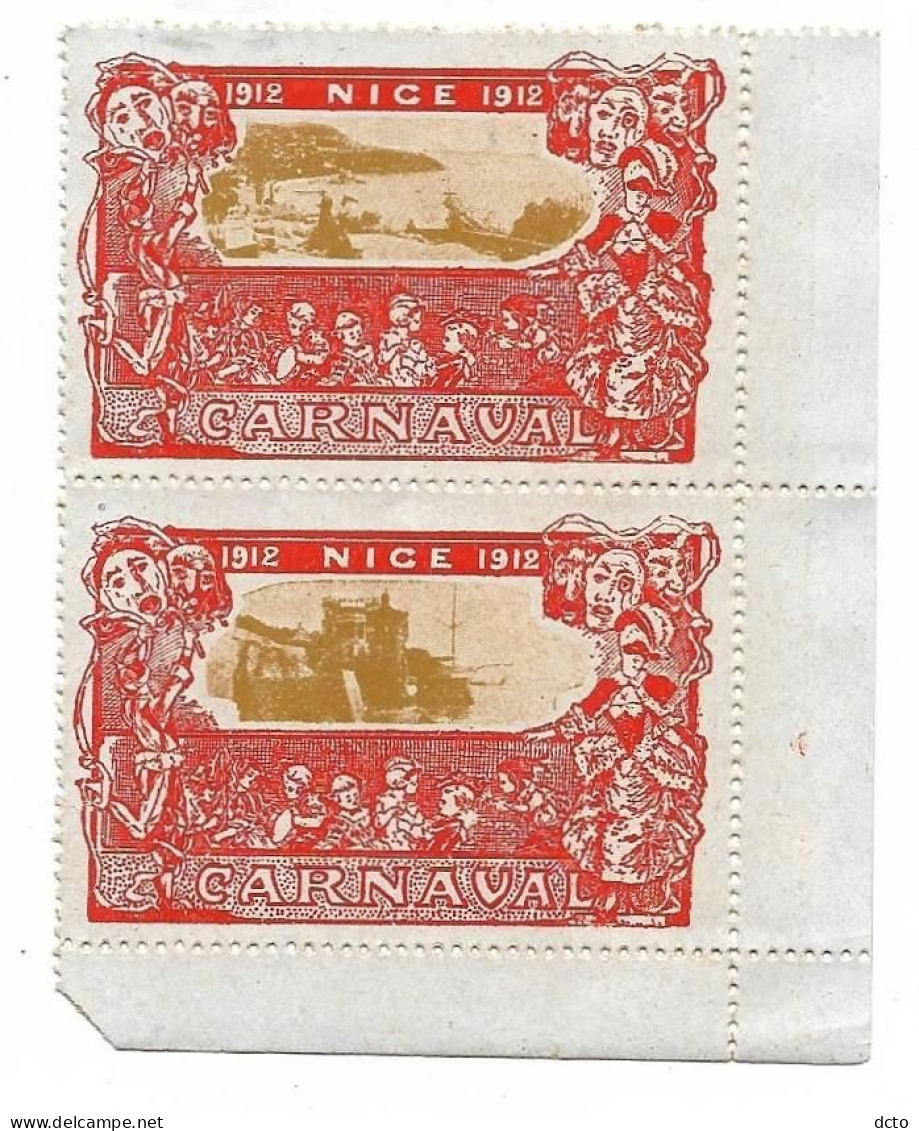 7 Vignettes NICE Carnaval 1912 En 3 Bandes De 2 + 1, Variation De Couleurs - Tourism (Labels)