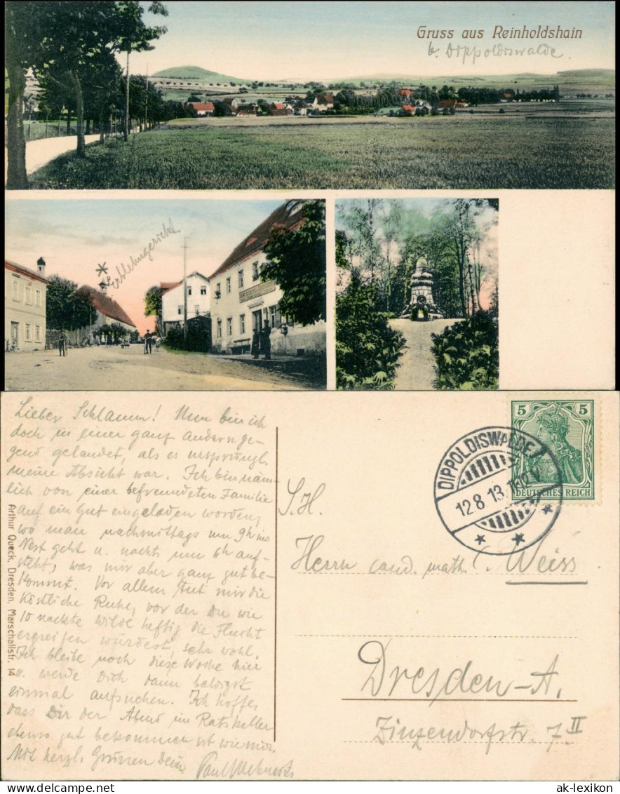 Ansichtskarte Reinholdshain-Dippoldiswalde Straße, Stadt, Denkmal 1913 - Dippoldiswalde