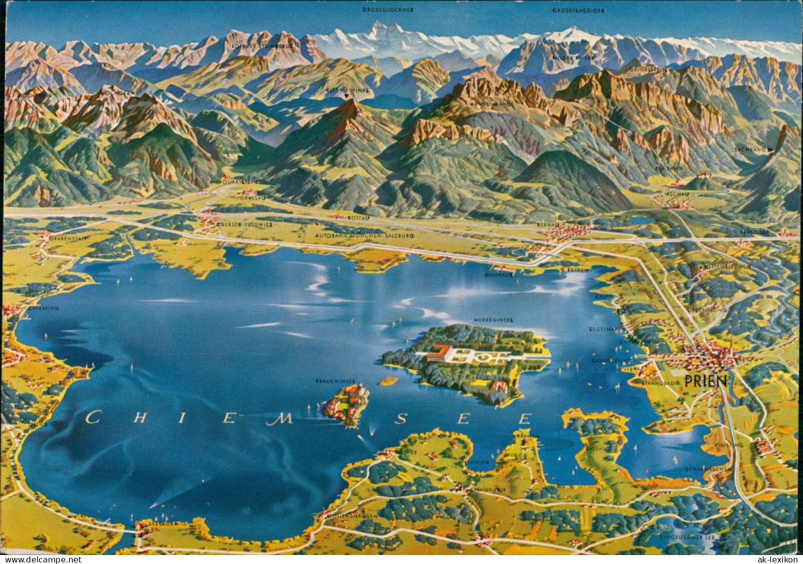 Ansichtskarte Chiemsee Alpen (Allgemein) & Chiemsee Relief-AK Reliefkarte 1970 - Chiemgauer Alpen