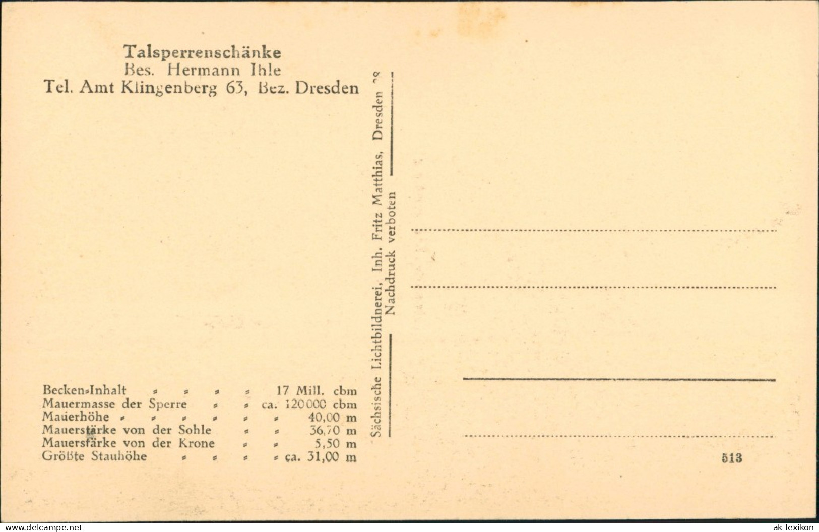 Ansichtskarte Klingenberg (Sachsen) Talsperre - 2 Bild 1922 - Klingenberg (Sachsen)