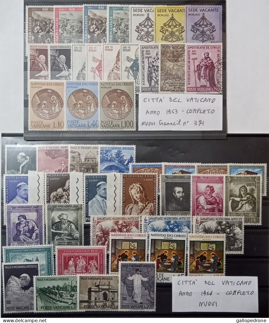 1963-1964 Vaticano, Annate Complete Di 48 Valori, Nuovi Tranne N. 371 - Unused Stamps