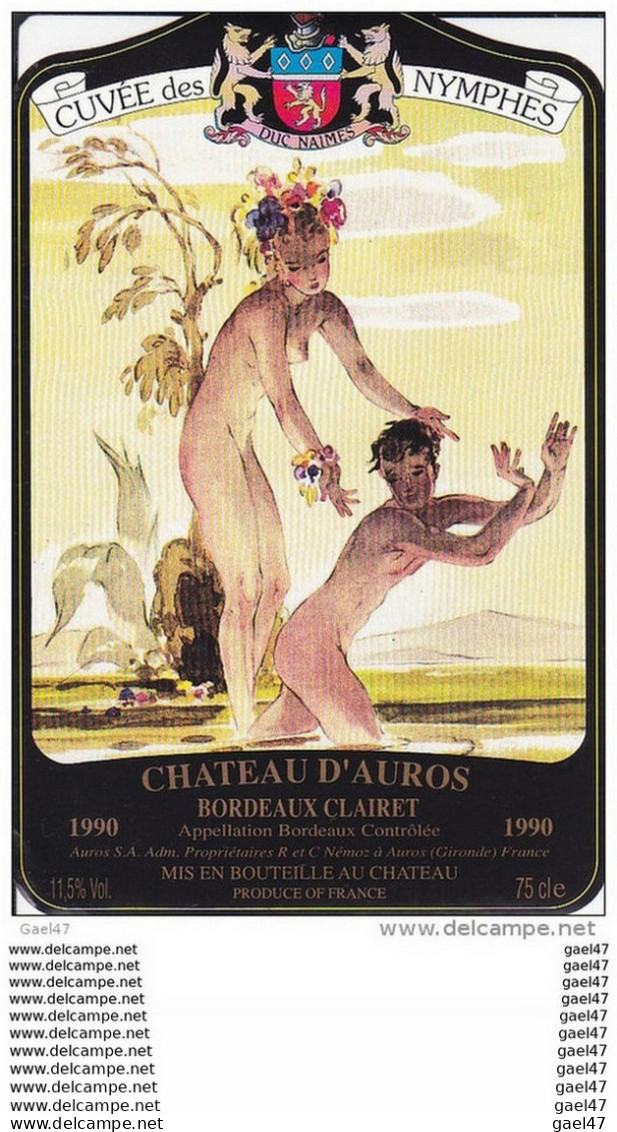1 Etiquette Vin Réf-JP-969 ( BORDEAUX  Clairet )  CHATEAU D'AUROS Femme Nu - Rosé (Schillerwein)