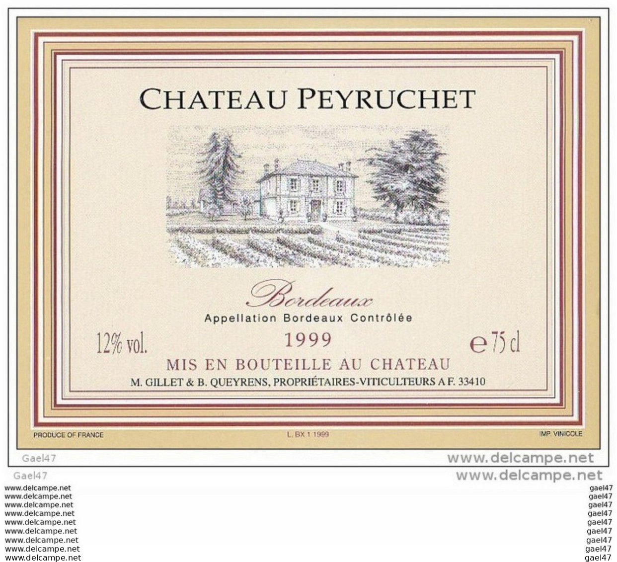 Etiquettes De Vin Réf-JP-Q-703 (  BORDEAUX  Château PEYRUCHET  ) - Bordeaux