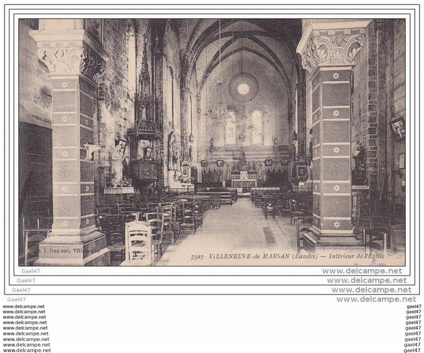 Cpa  Réf-JP-R332 (  Dép-40 à VILLENEUVE -de-MARSAN )  L' Intérieur De L' Eglise . - Villeneuve De Marsan