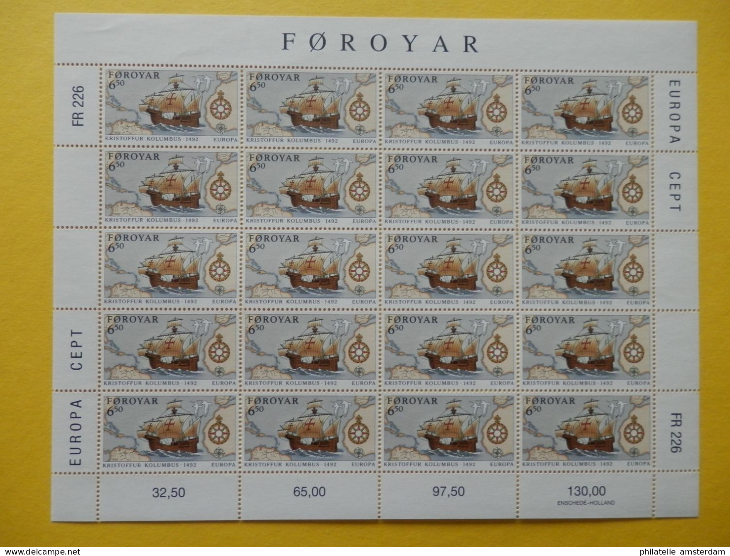 Faroes 1992, FULL SHEETS / EUROPA CEPT / DISCOVERY OF AMERICA: Mi 231-32, ** - 1992
