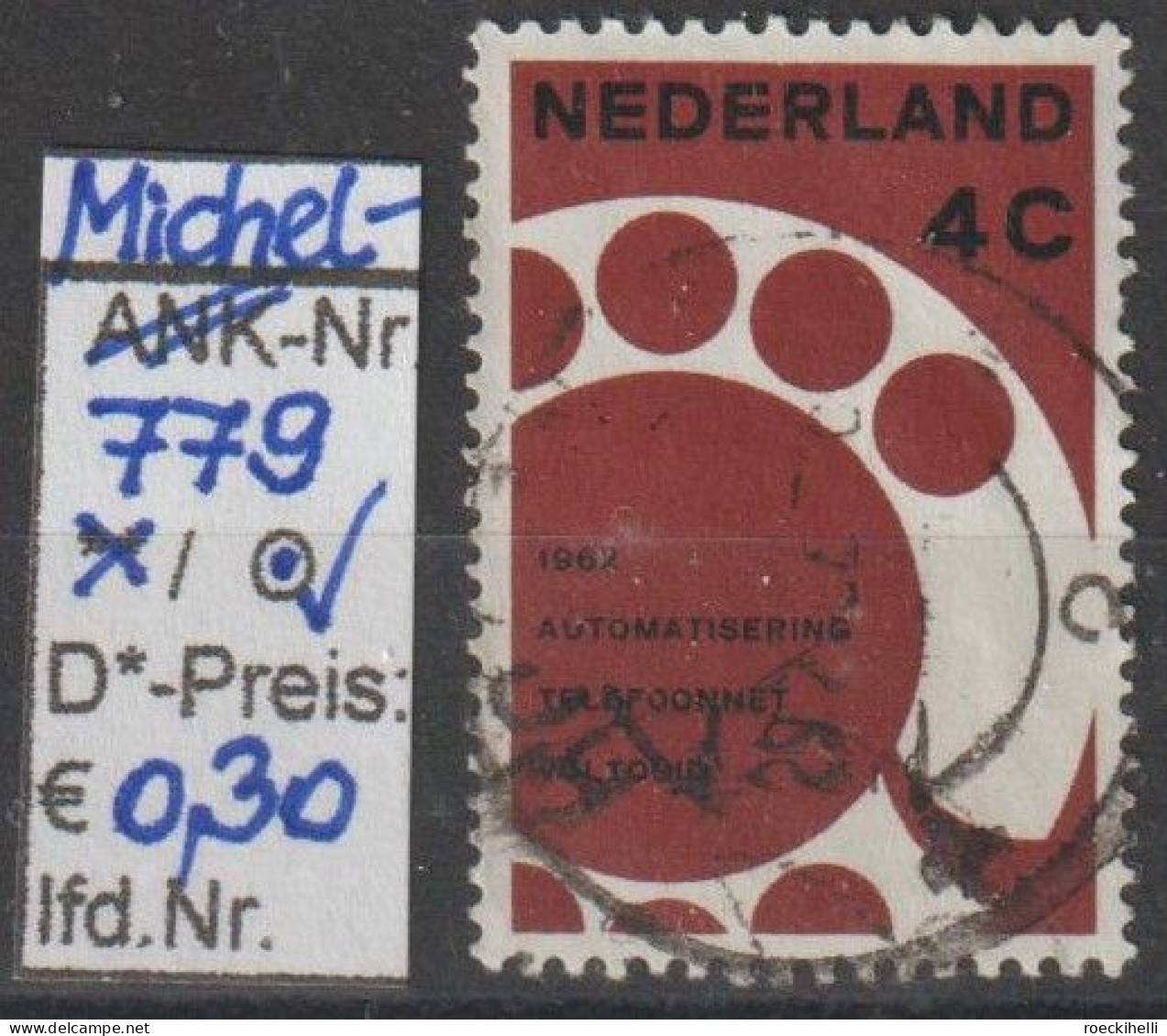 1962 - NIEDERLANDE - SM "Vollautomat. D. Nl. Fernsp..." 4 C Karminbraun/schwarz - O  Gestempelt - S. Scan (779o Nl) - Gebraucht