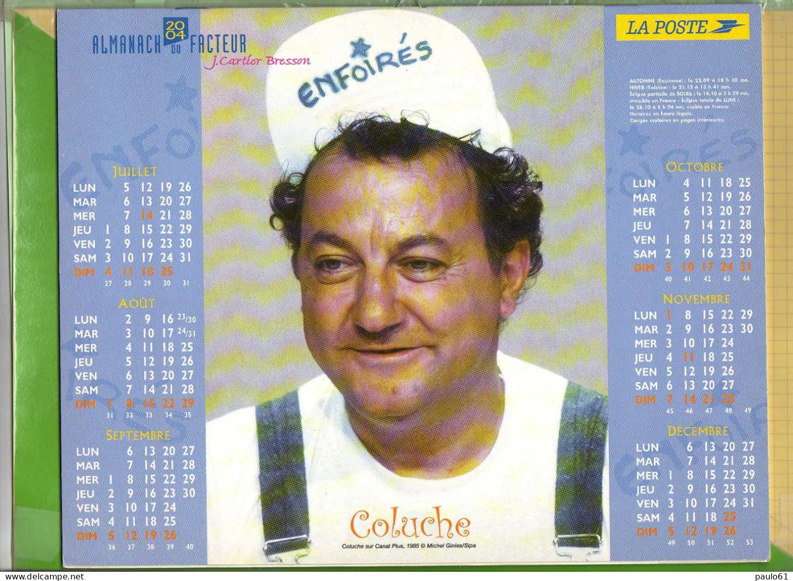 Calendrier 2004 COLUCHE   En Etat Super Recto Verso - Tamaño Grande : 2001-...