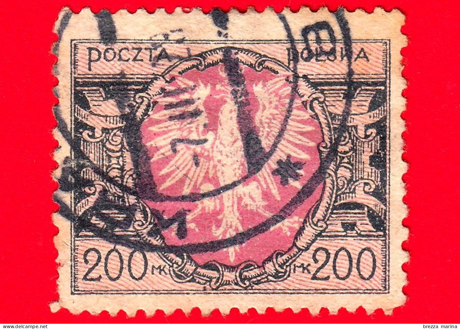 POLONIA - Usato - 1923 - Aquila Su Ampio Scudo Barocco - Stemmi Araldici - 200 - Used Stamps