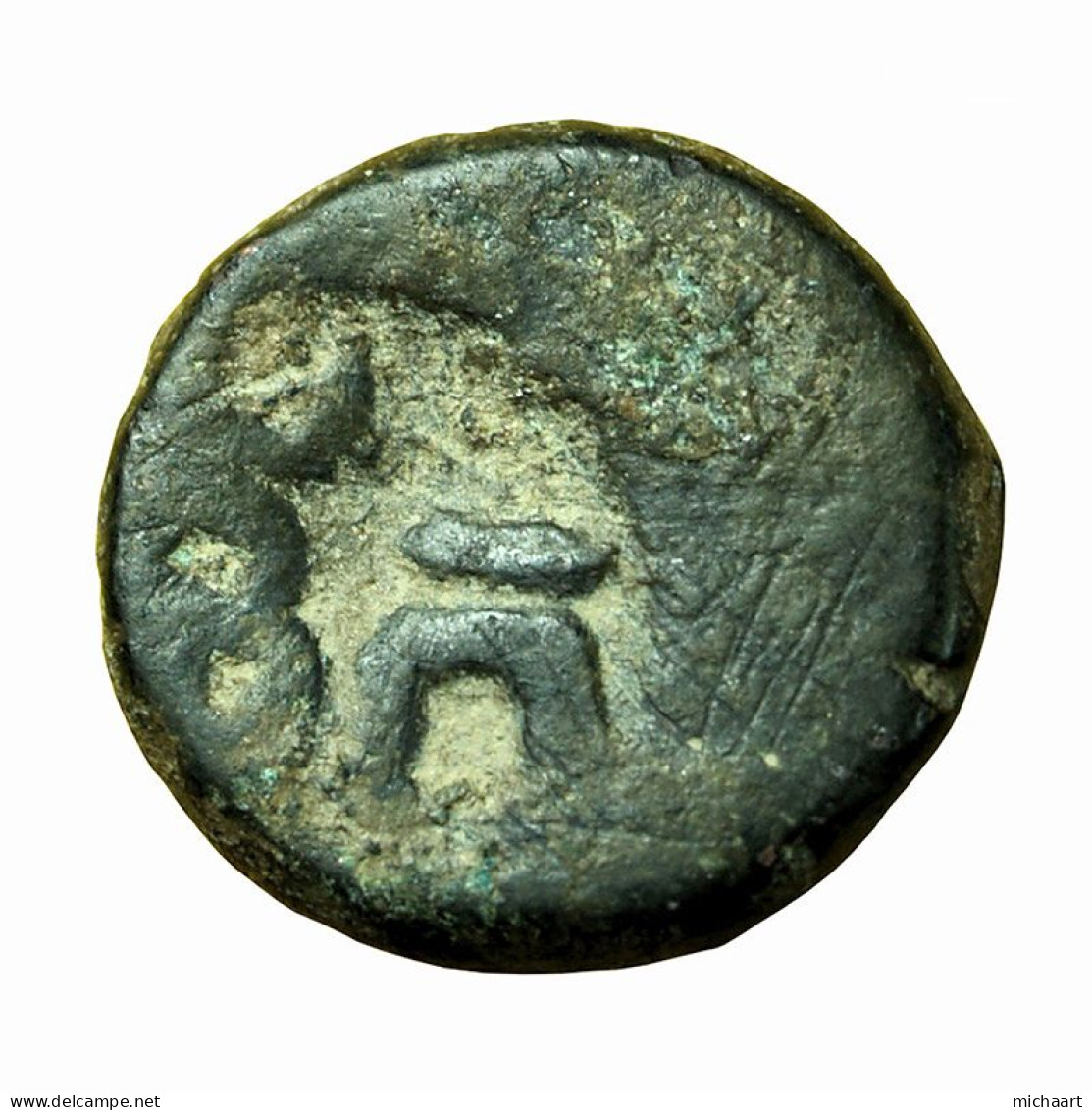 Ancient India Coin Quarter Karshapana Taxila AE14mm Moon Hill / Bull 03825 - Indische Münzen