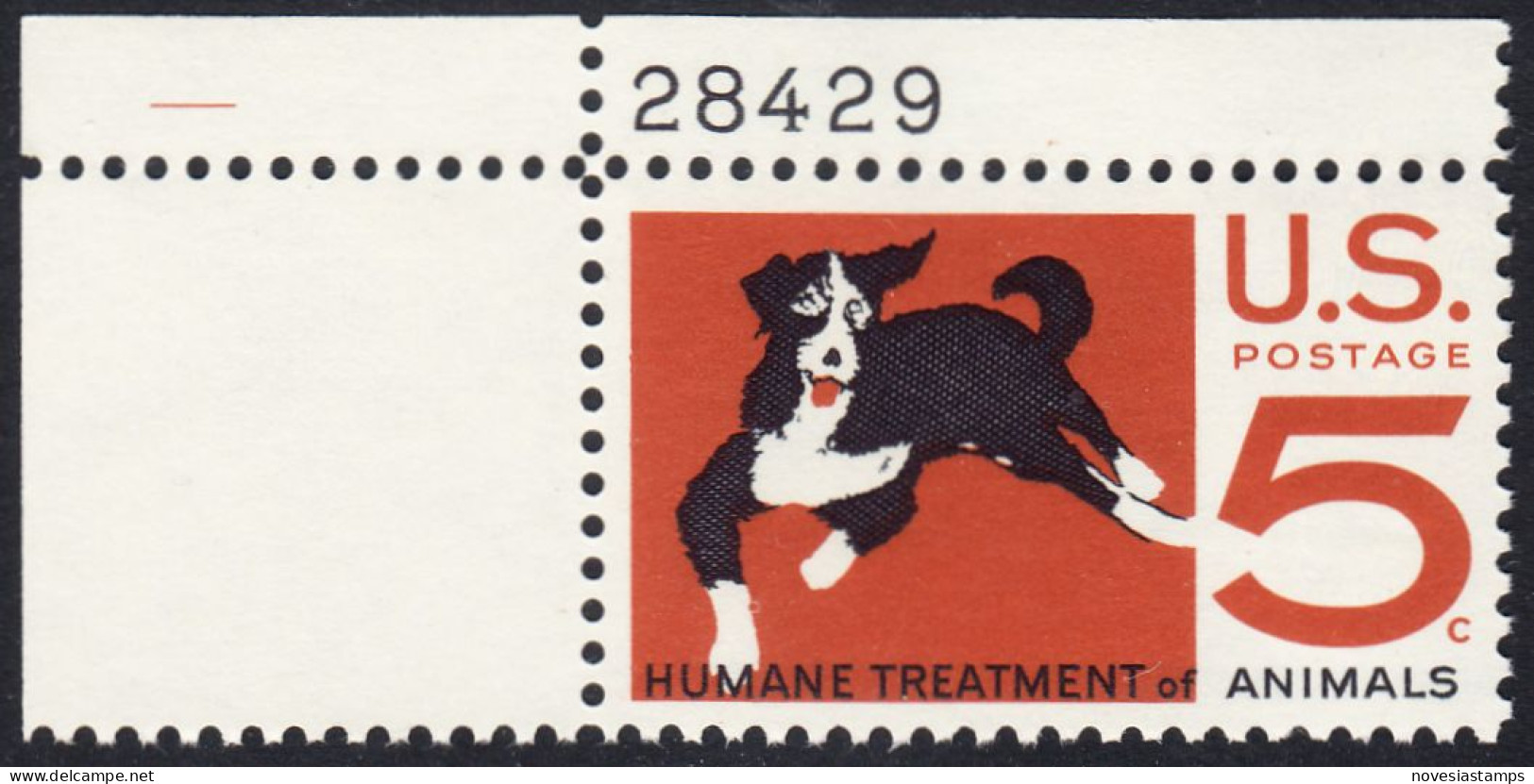 !a! USA Sc# 1307 MNH SINGLE From Upper Left Corner W/ Plate-# 28429 - Human Treatment Of Animals - Nuovi