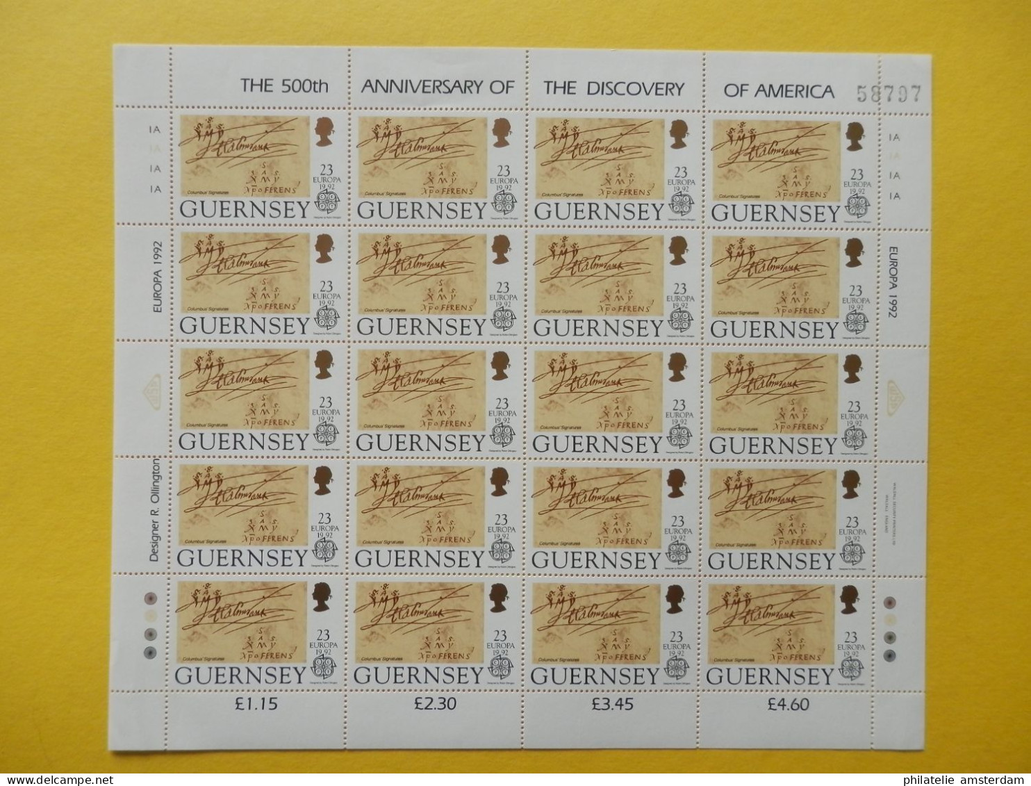 Guernsey 1992, FULL SHEETS / EUROPA CEPT / DISCOVERY OF AMERICA: Mi 549-52, ** - 1992