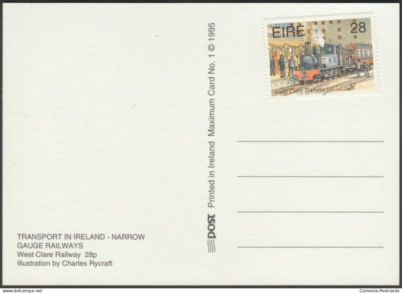 West Clare Railway By Charles Rycraft, 28p Stamp, 1995 - An Post Maximum Card - Maximumkarten