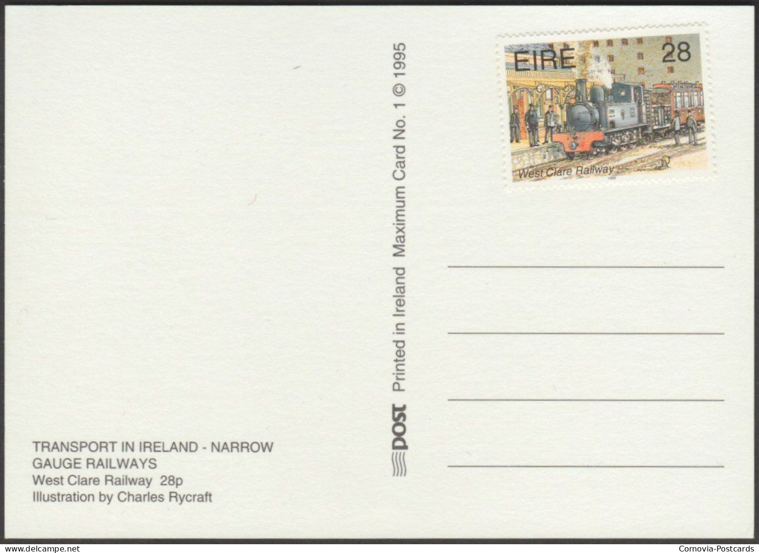 West Clare Railway By Charles Rycraft, 28p Stamp, 1995 - An Post Maximum Card - Cartes-maximum