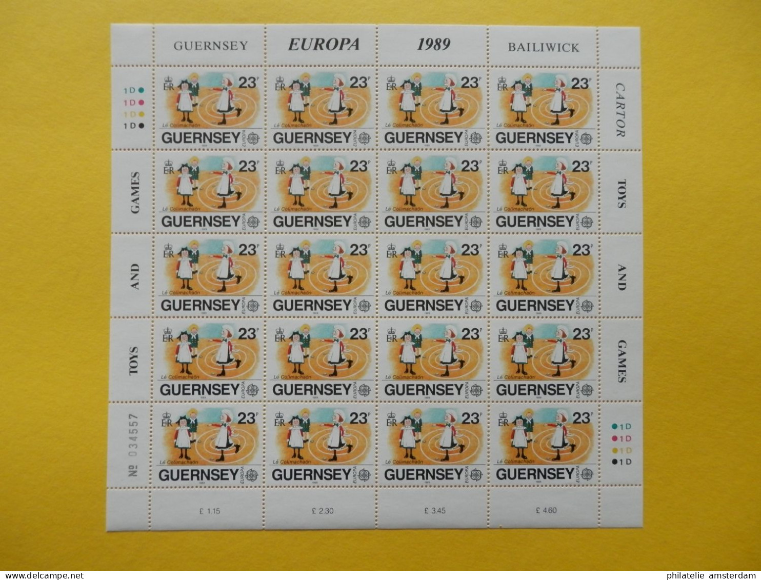 Guernsey 1989, FULL SHEETS / EUROPA CEPT / CHILDREN'S GAMES: Mi 449-51, ** - 1989