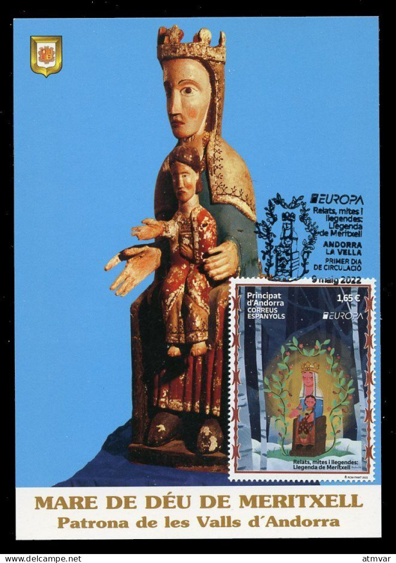ANDORRA (2022) EUROPA - Llegenda De Meritxell, Mare De Déu, Virgin, Vierge, Virgen, Myths And Legends Carte Maximum Card - Andere & Zonder Classificatie