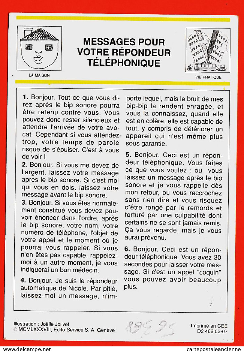 36304 / ⭐ Jeux MESSAGES Pour Votre REPONDEUR TELEPHONIQUE Illustration Joëlle JOLIVET 1988 Edito-Service Genève - Speelkaarten