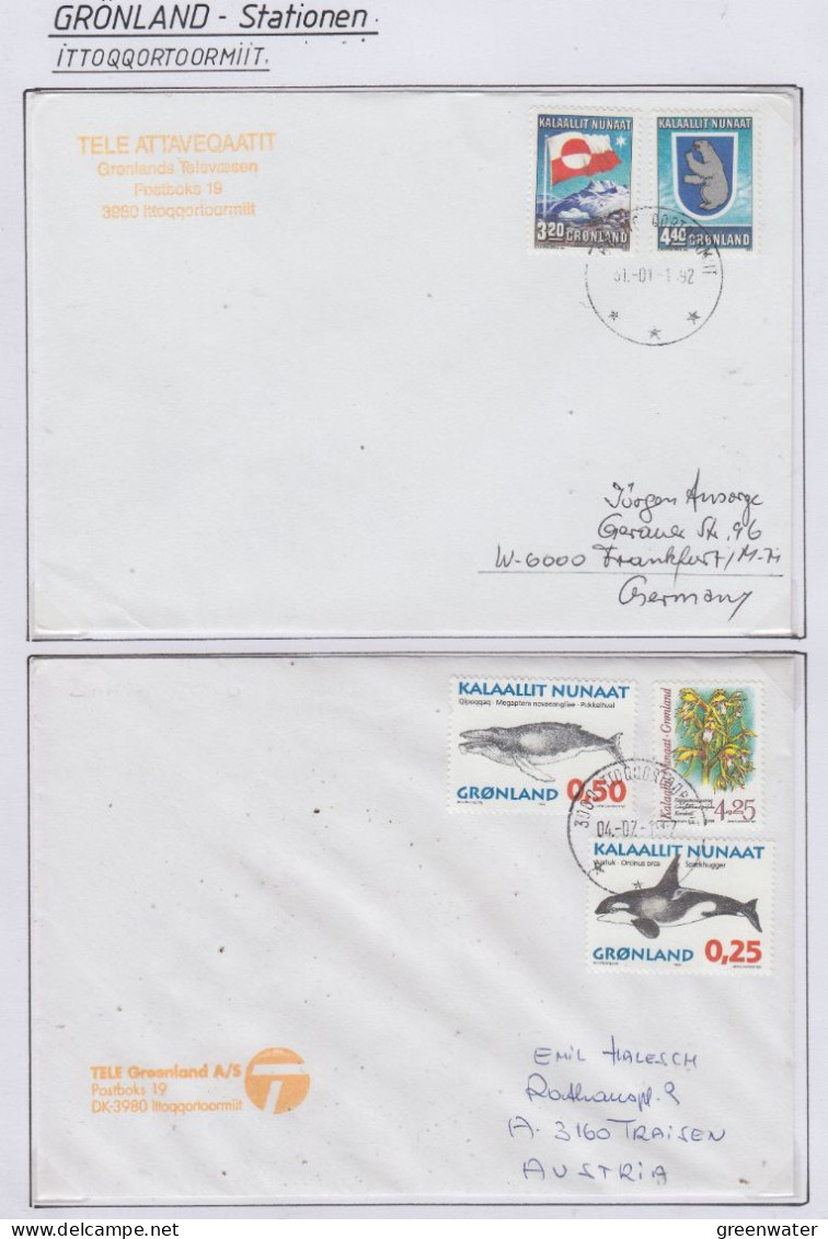 Greenland Ittoqqortoormiit 3 Covers + Arctic Flight Cover  (KG178) - Wetenschappelijke Stations & Arctic Drifting Stations