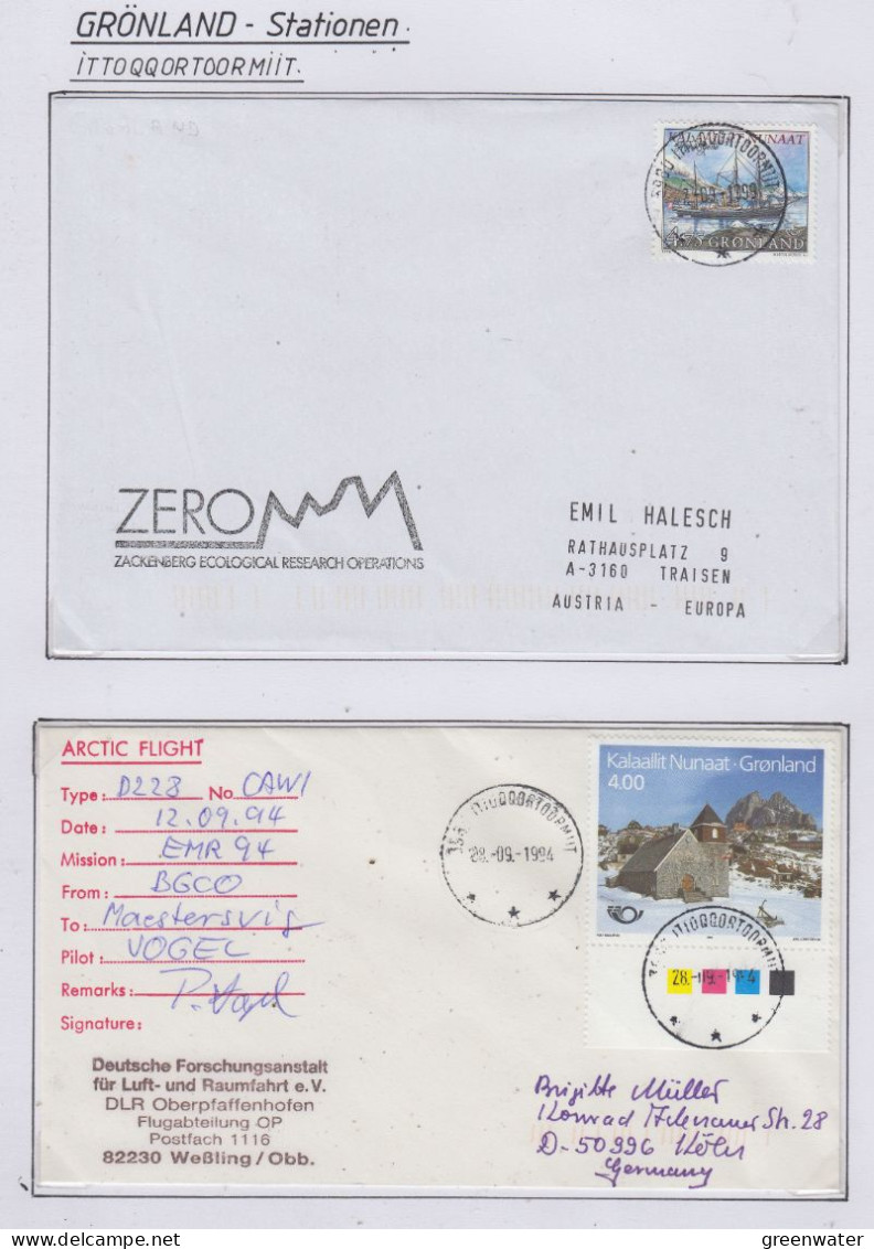 Greenland Ittoqqortoormiit 3 Covers + Arctic Flight Cover  (KG178) - Wetenschappelijke Stations & Arctic Drifting Stations