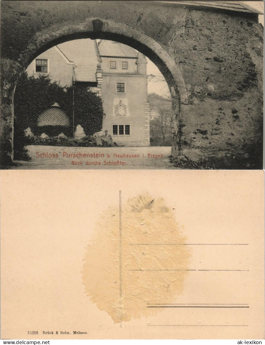 Ansichtskarte Neuhausen (Erzgebirge) Durchblick Schloss Purschenstein 1913 - Neuhausen (Erzgeb.)