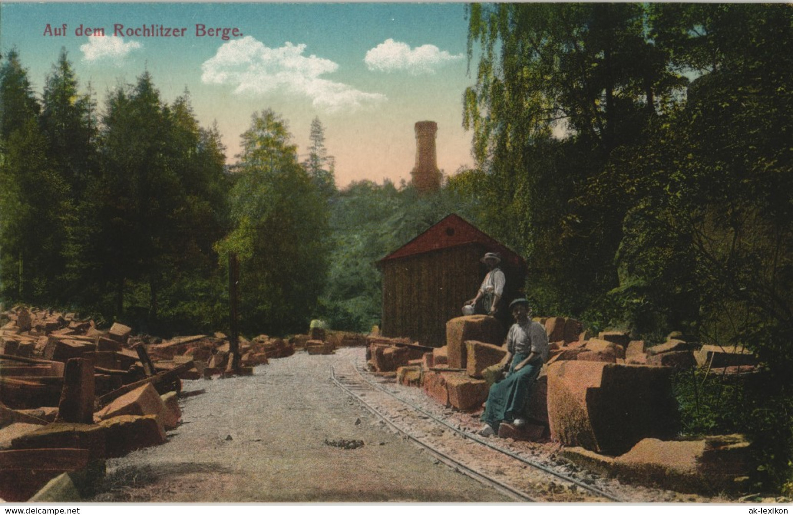 Ansichtskarte Rochlitz Rochlitzer Berg - Bahnstrecke, Arbeiter 1913 - Rochlitz