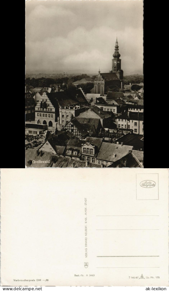 Greifswald Panorama-Ansicht Blick Zur Kirche, DDR Postkarte 1957 - Greifswald