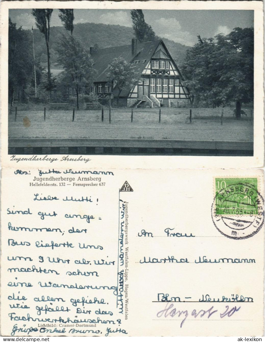 Ansichtskarte Arnsberg Jugendherberge Hellefelderstr. 132 1953 - Arnsberg