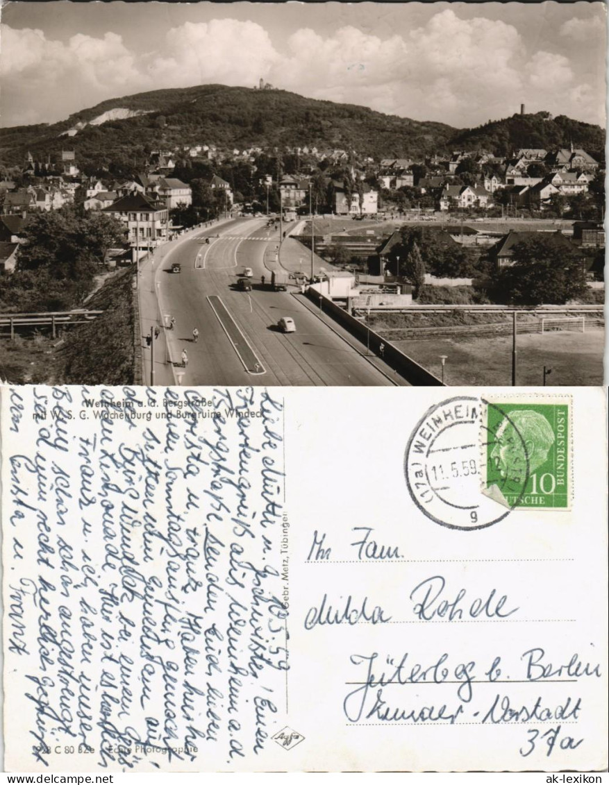 Ansichtskarte Weinheim (Bergstraße) Panorama-Ansicht Mit Hauptstrasse 1959 - Weinheim