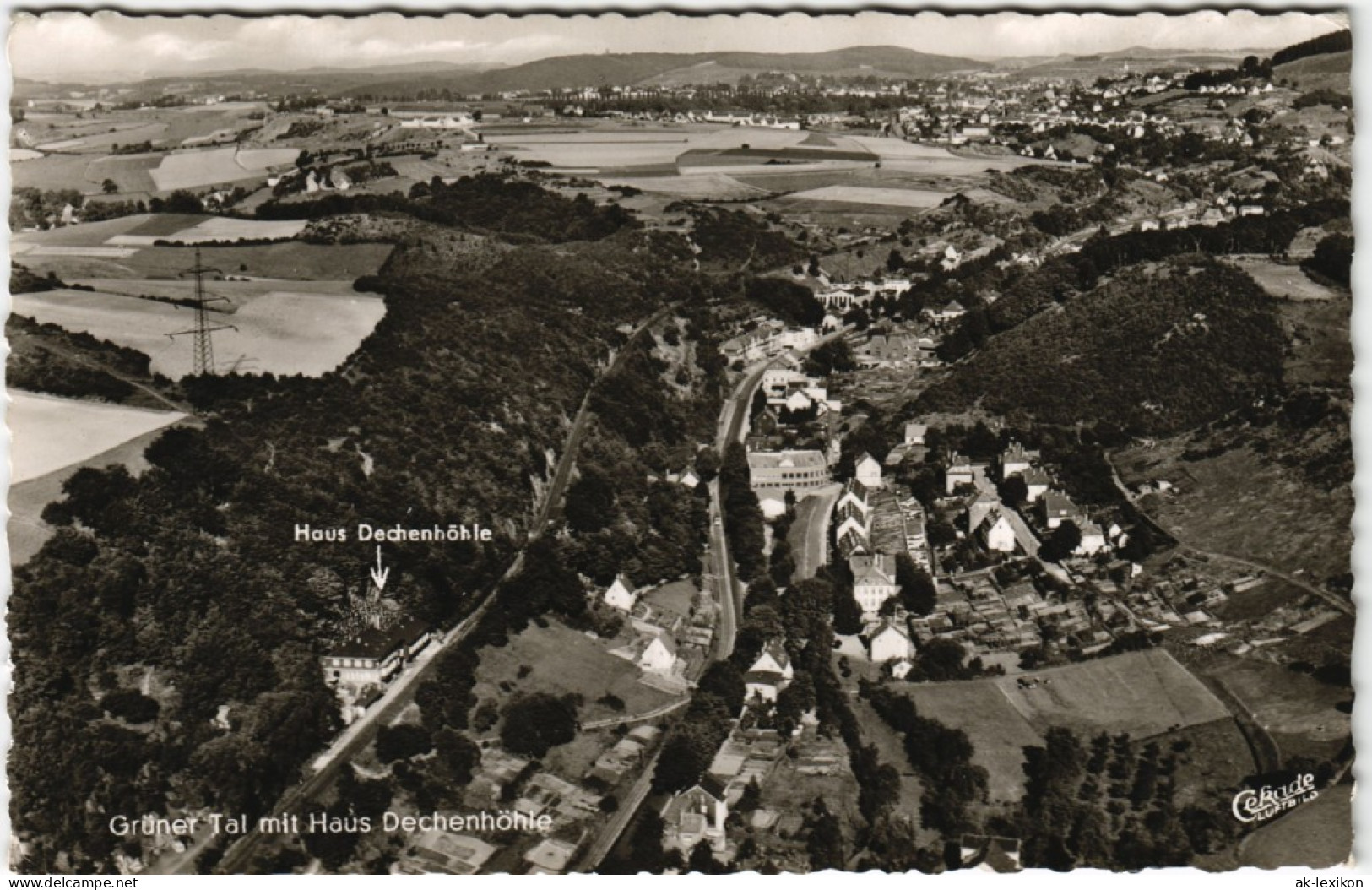 Ansichtskarte Grüne-Iserlohn Dechenhöhle, Lage Aus Dem Flugzeug Raus 1961 - Iserlohn