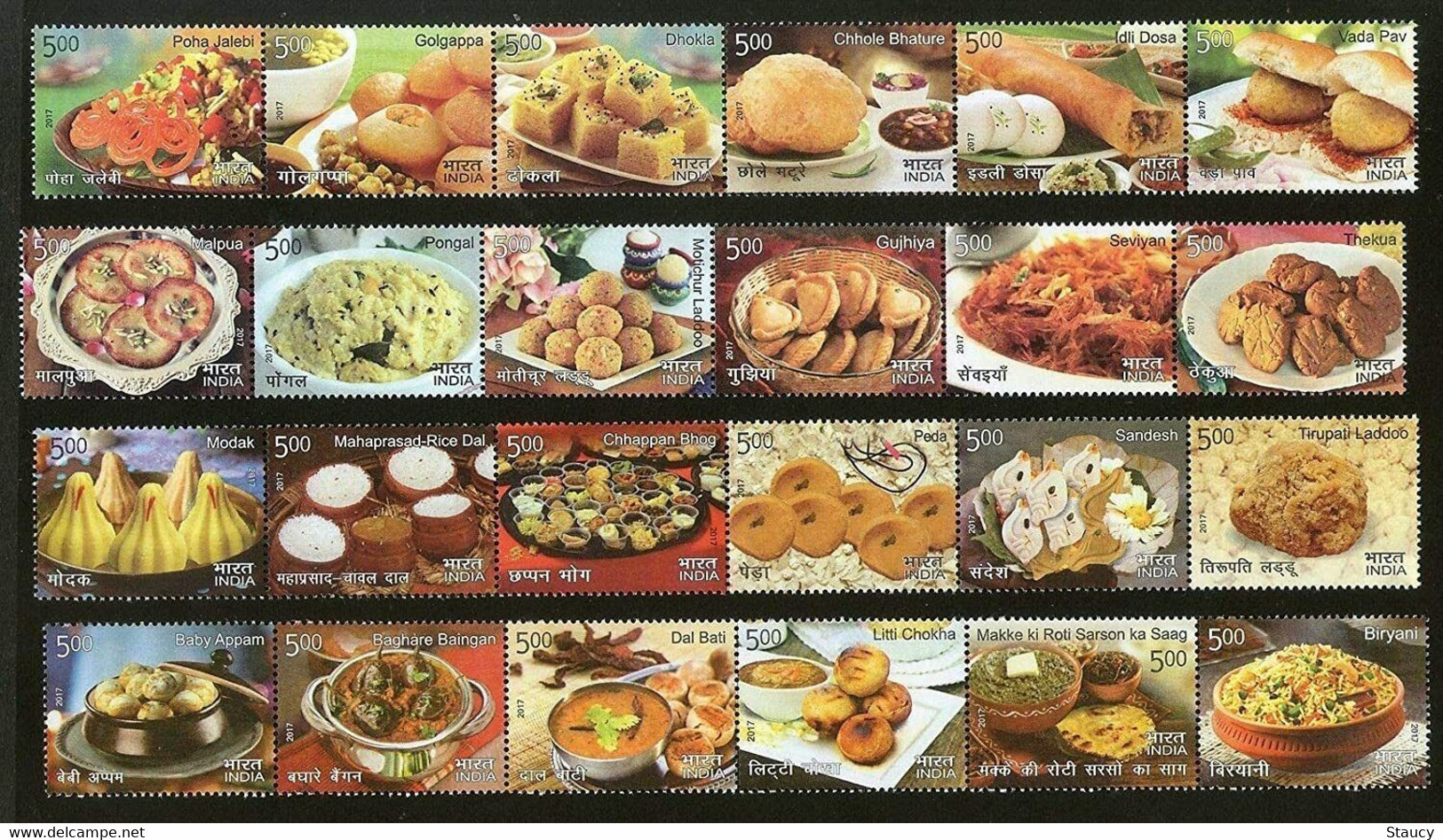 India 2017 Indian Food Cuisine Stamps Complete 24v Se-Tenant Stamps Set MNH As Per Scan - Nuovi