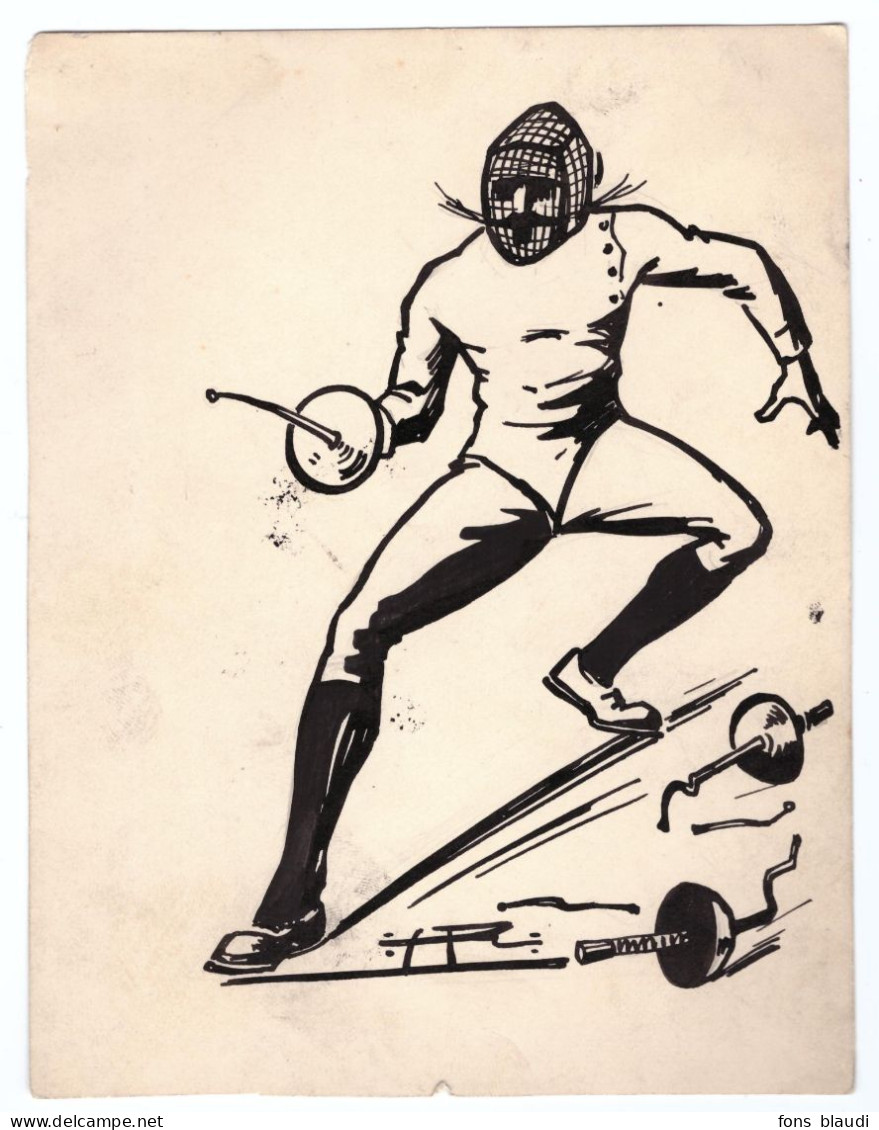 Vers 1930 - Dessin Originale De L'affichiste H.L. Roowy Pour Le Journal L'Échos Des Sports - 124x158 Mm. - Dessins