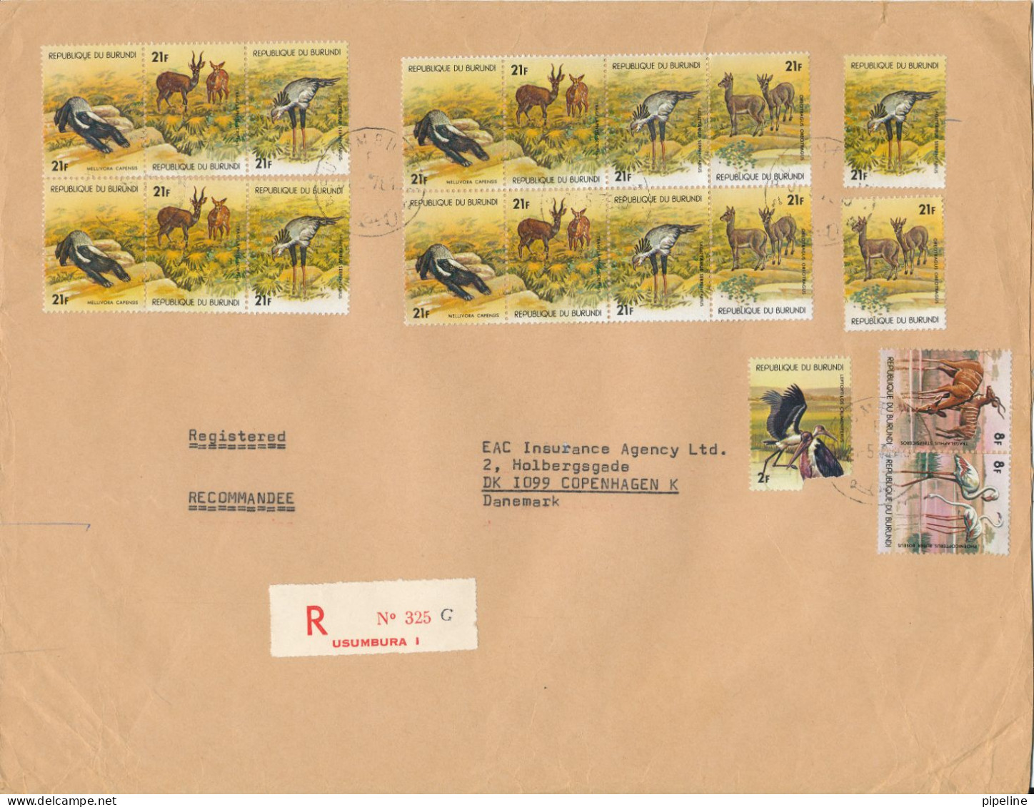 Burundi Registered Cover Sent To Denmark 31-5-1978 With A Lot Of Topic Stamps Big Size Cover - Covers & Documents