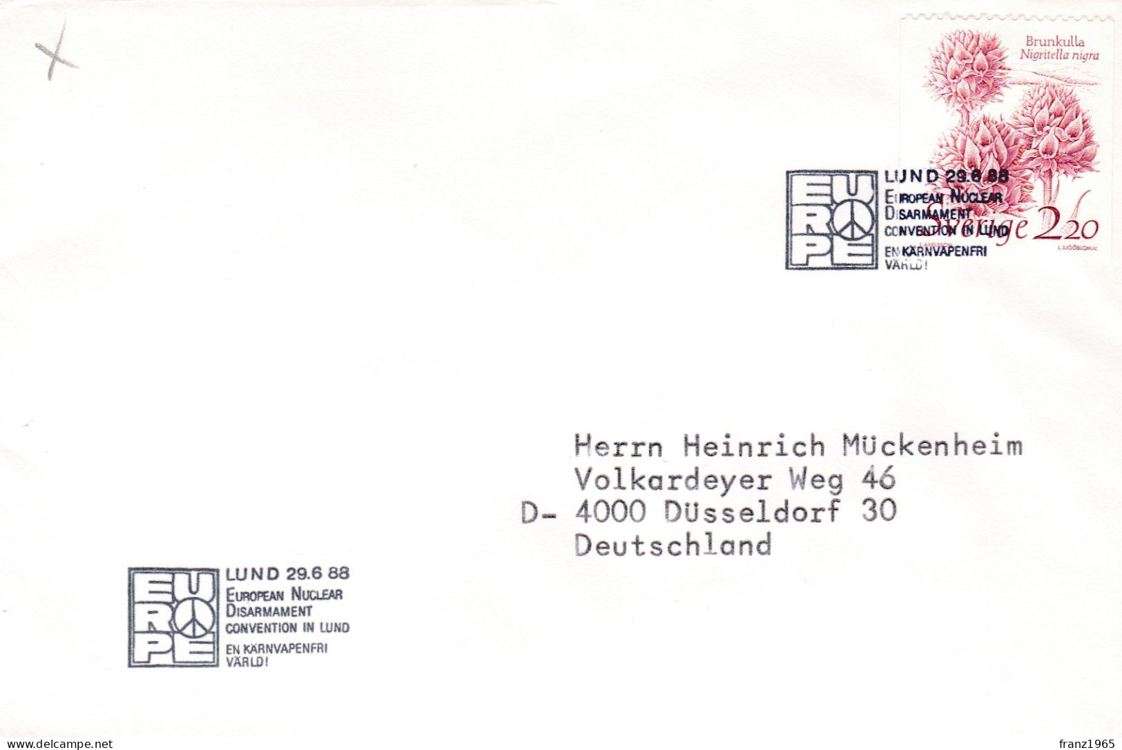 European Nuclear Disarmament Convention In Lund, 29.6.1988 - Storia Postale