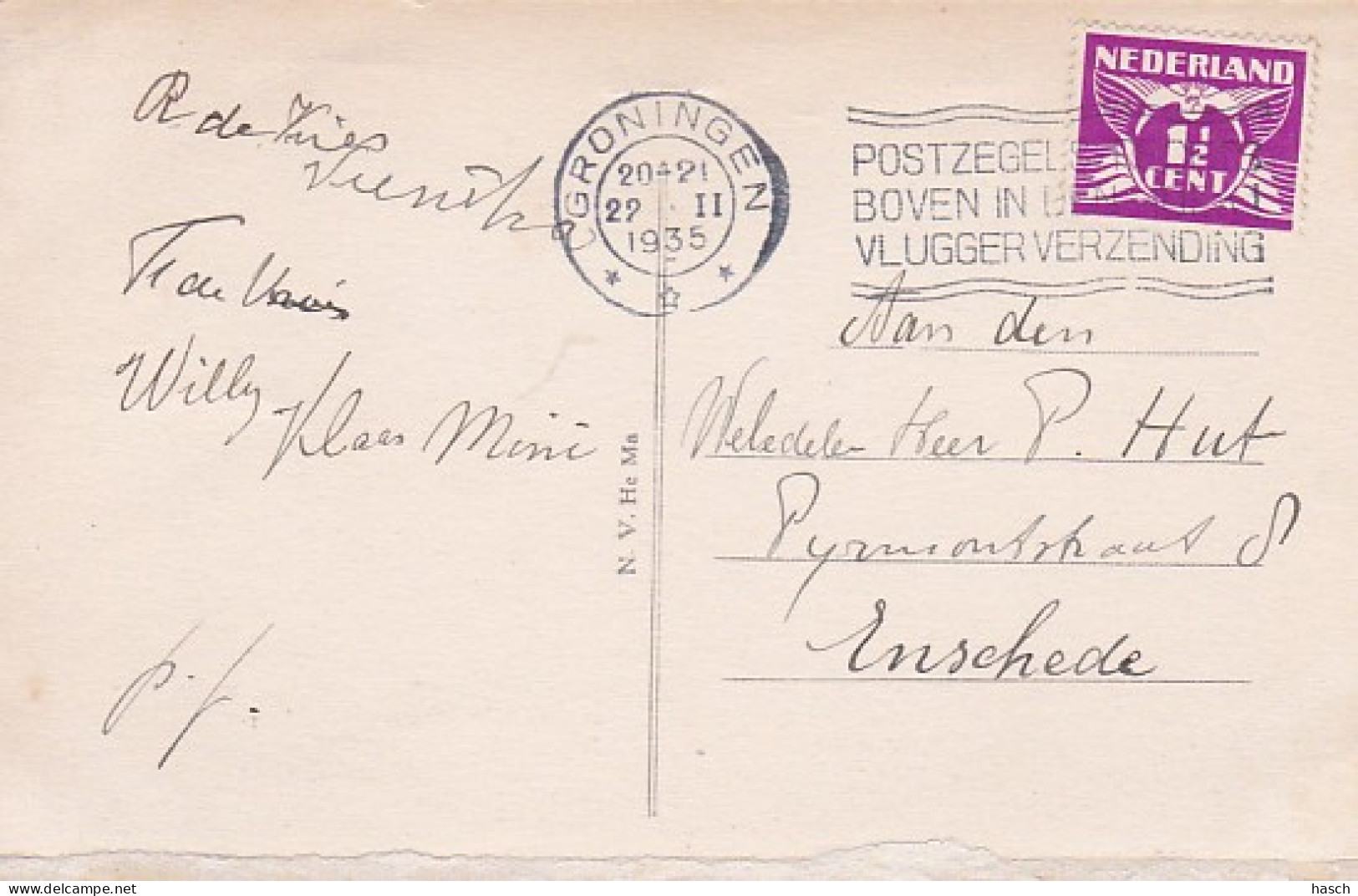 4858144Groningen, Pooortershuisje 1935. (bovenin Een Vouwtje Doordruk Stempel ?)  - Groningen