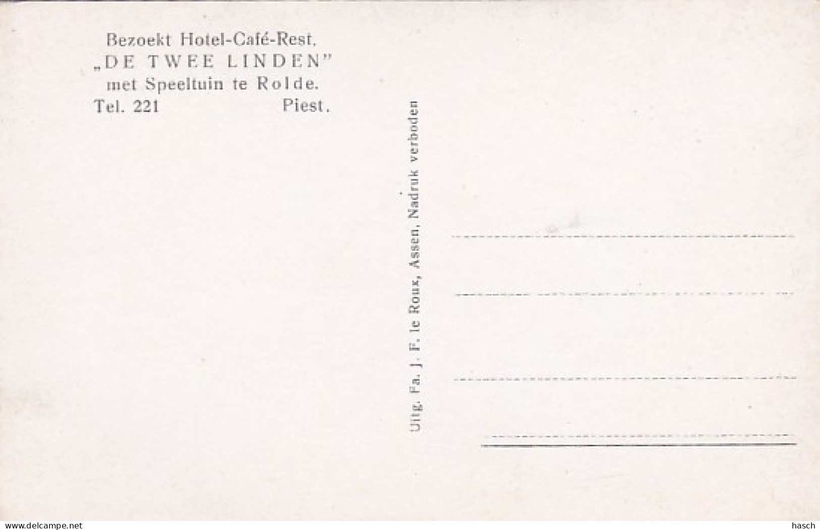 4858298Rolde, Hotel - Café Rest. ,,De Twee Linden'' Met Speeltuin.  - Rolde