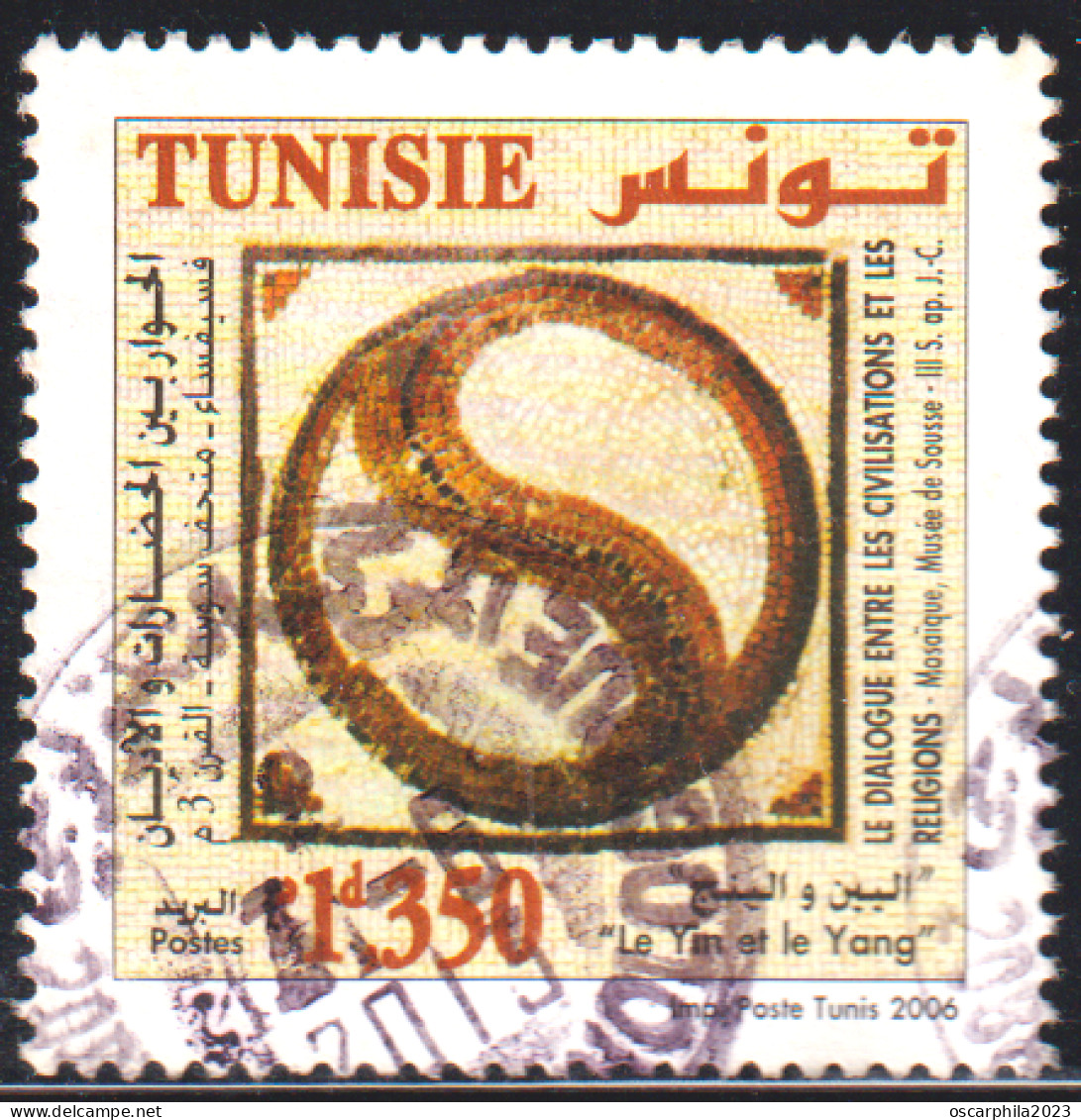 2006-Tunisie / Y&T 1568- Dialogue Entre Civilisations & Réligions, Mosaïque, Musée De Sousse -III-S. Ap.JC. OBLI - Monumenti