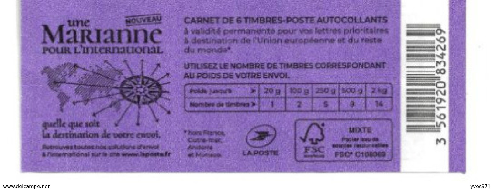 France - 2019 - Carnet 1656|-C1 Auto-adhésif - Neuf  Type  Phil@poste - Cuadernillos