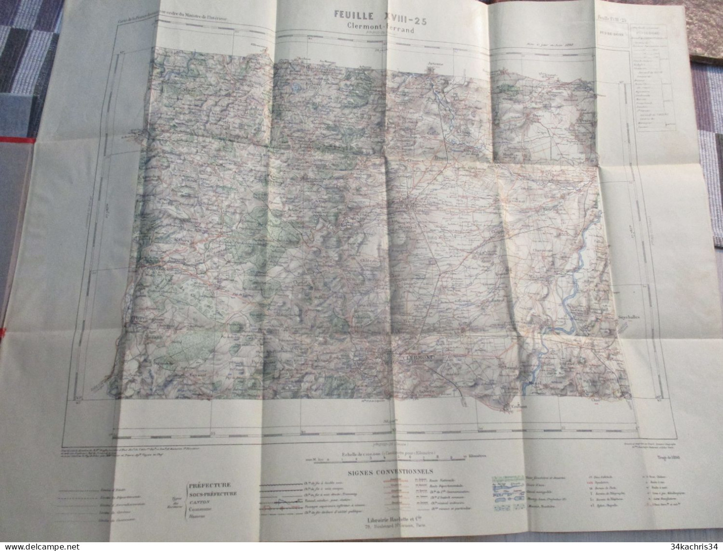 L11 Carte Géographique 1/100 000 Hachette Ministère De L'Intérieur Clermont Ferrand Puy De Dôme 1898 - Geographische Kaarten