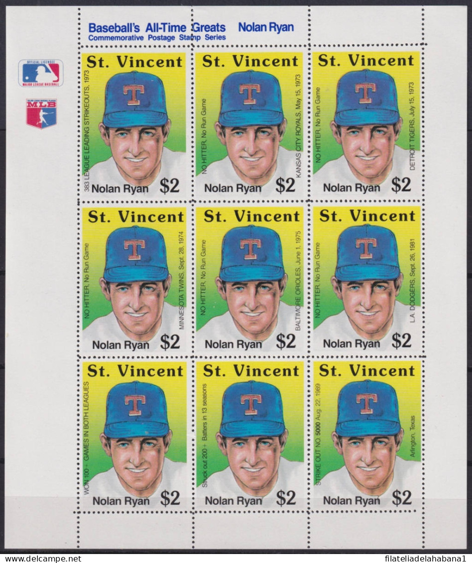 F-EX49023 ST VINCENT MNH 1989 FAMOUS BASEBALL GAMES NOLAN RYAN.  - Base-Ball