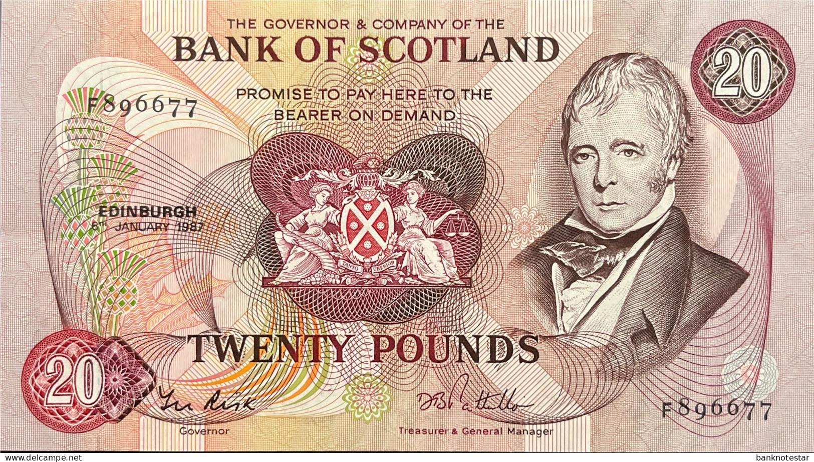 Scotland 20 Pounds, P-114e (5.1.1987) - VF+ - 20 Pounds