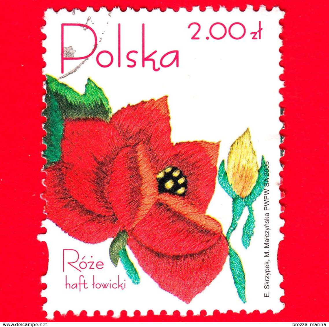 POLONIA - Usato -2005 - Regione Di Lowicz 1 - Rose Ricamate - 2.00 - Used Stamps