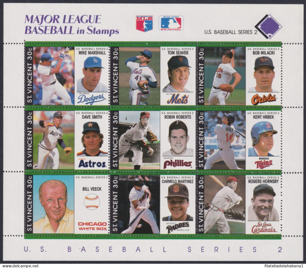 F-EX49027 ST VINCENT MNH 1989 FAMOUS BASEBALL MAJOR LEAGUE.  - Baseball