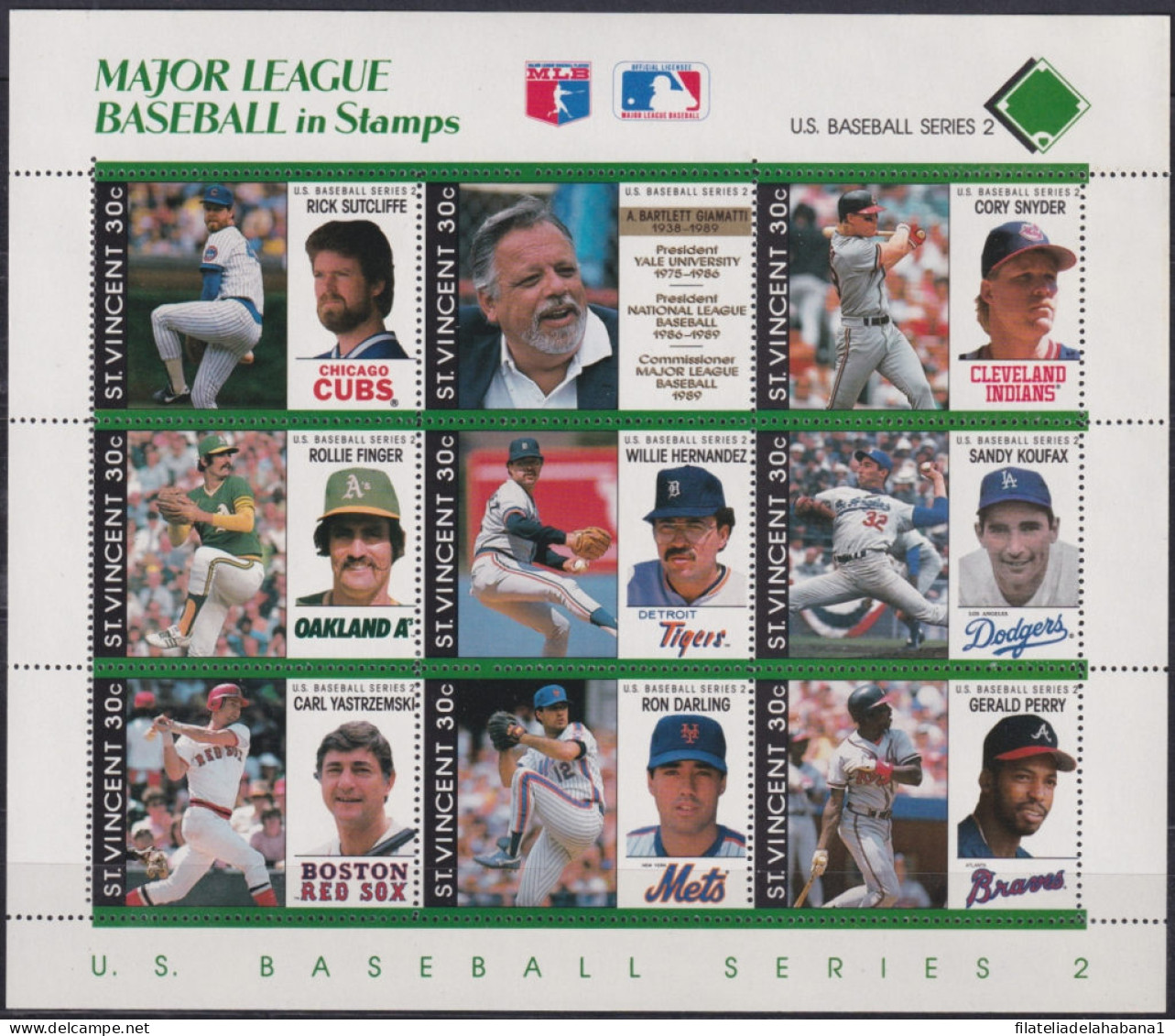 F-EX49029 ST VINCENT MNH 1989 FAMOUS BASEBALL MAJOR LEAGUE.  - Base-Ball