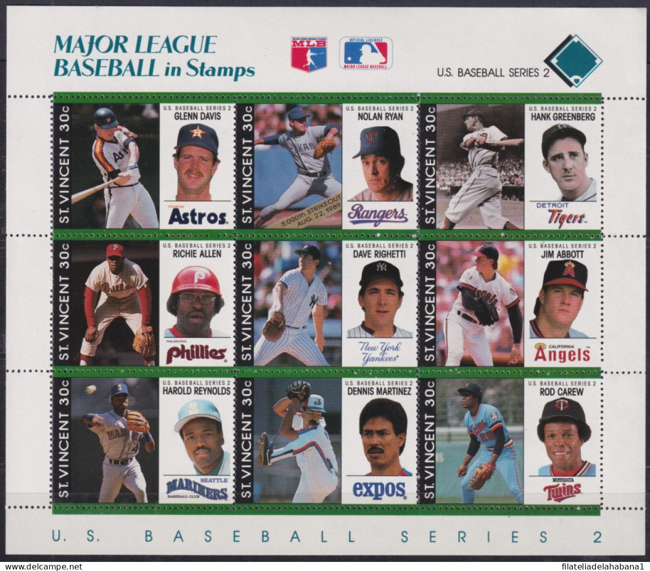 F-EX49030 ST VINCENT MNH 1989 FAMOUS BASEBALL MAJOR LEAGUE.  - Base-Ball