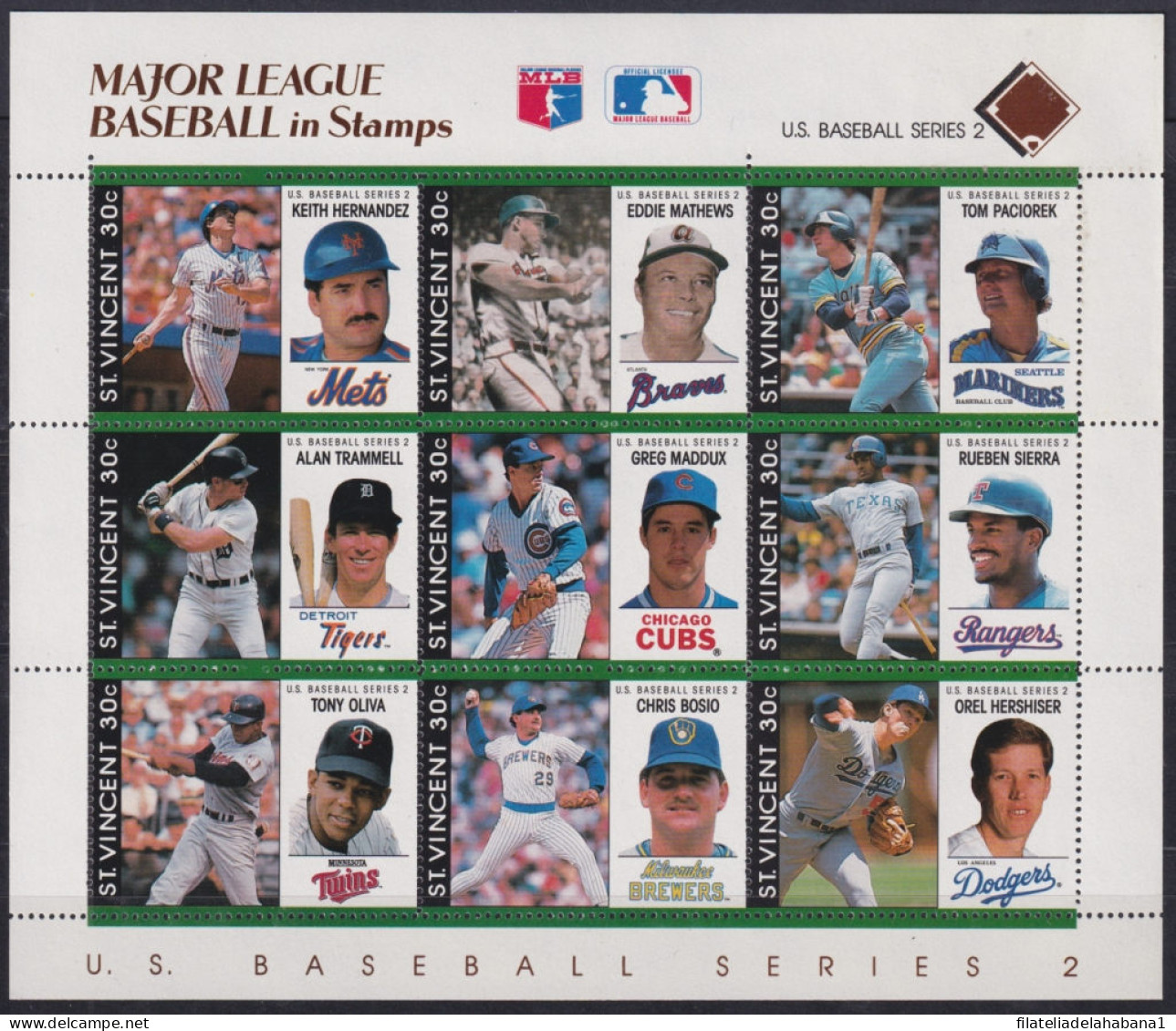 F-EX49032 ST VINCENT MNH 1989 FAMOUS BASEBALL MAJOR LEAGUE.  - Base-Ball