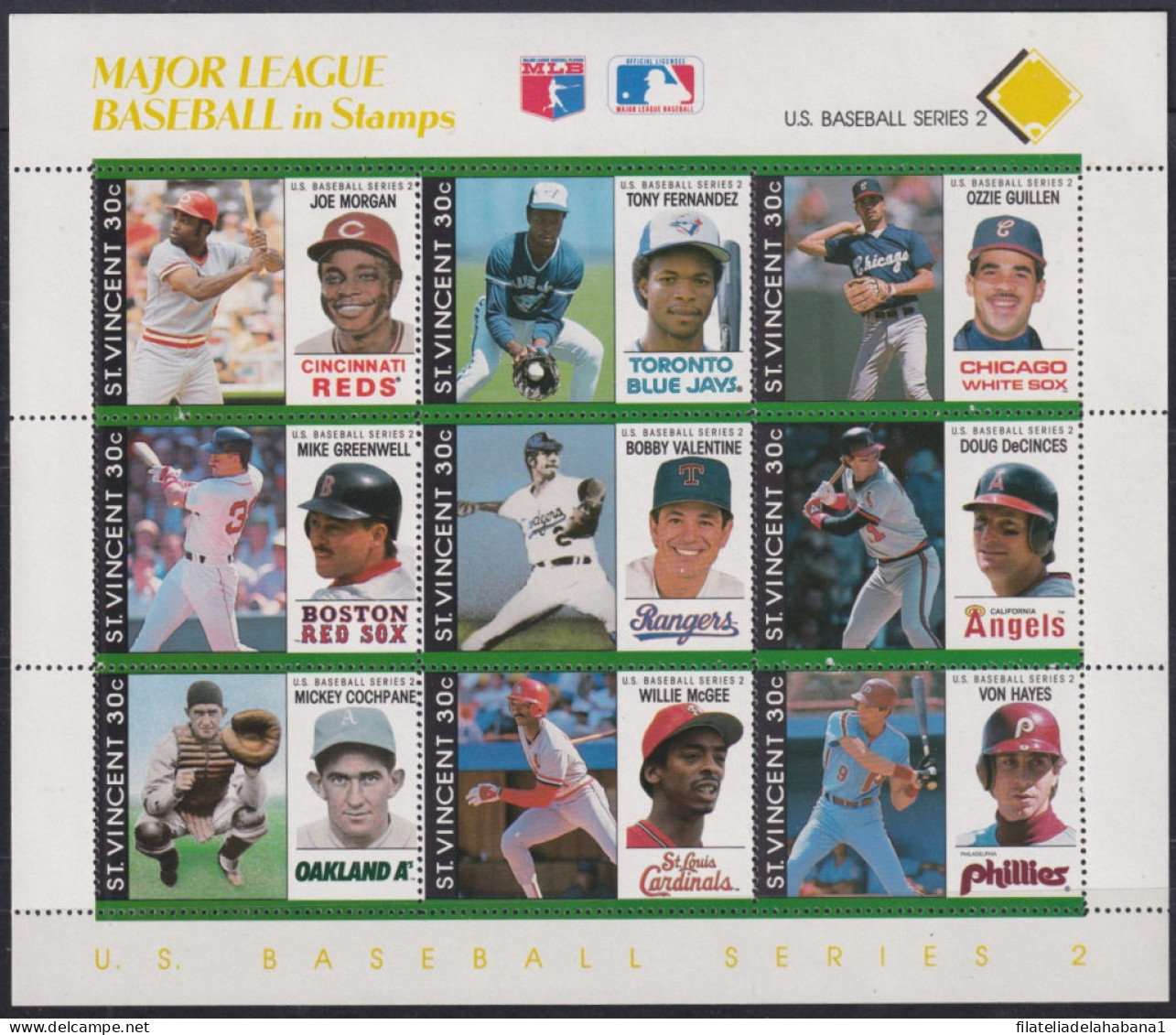 F-EX49035 ST VINCENT MNH 1989 FAMOUS BASEBALL MAJOR LEAGUE.  - Béisbol