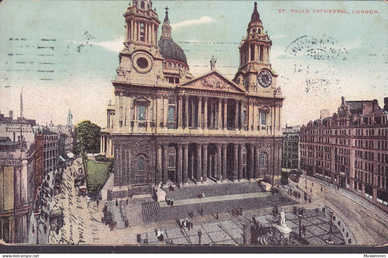 United Kingdom PPC St. Pauls Cathedral, London KJØBENHAVN K.K.B. 1908 CHARLOTTENLUND 3 Øre Wellenlinien Stamp (2 Scans) - Storia Postale