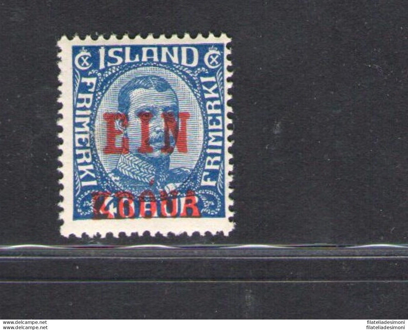 1926 ISLANDA ,  Francobollo N° 109 Soprastampato 1 K. Su 40 A. , 1 Val N° 120 - Sonstige & Ohne Zuordnung