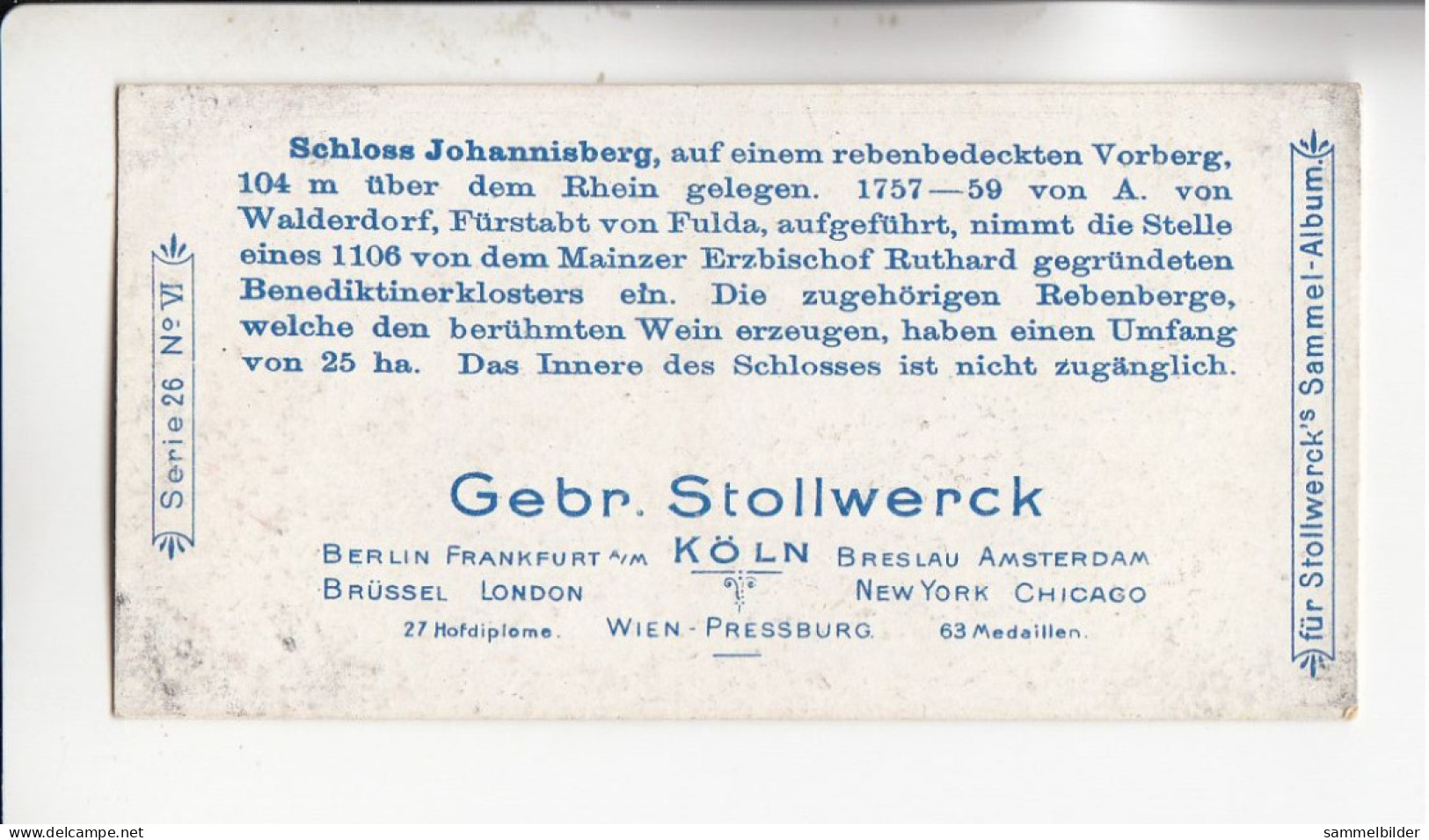 Stollwerck Album No 1 Rhein Schlösser Und Burgen  Schloss Johannisberg  Gruppe 26 #6 Von 1897 - Stollwerck